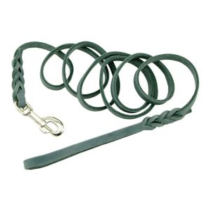 Leash, "Fettleder" green, 200cm