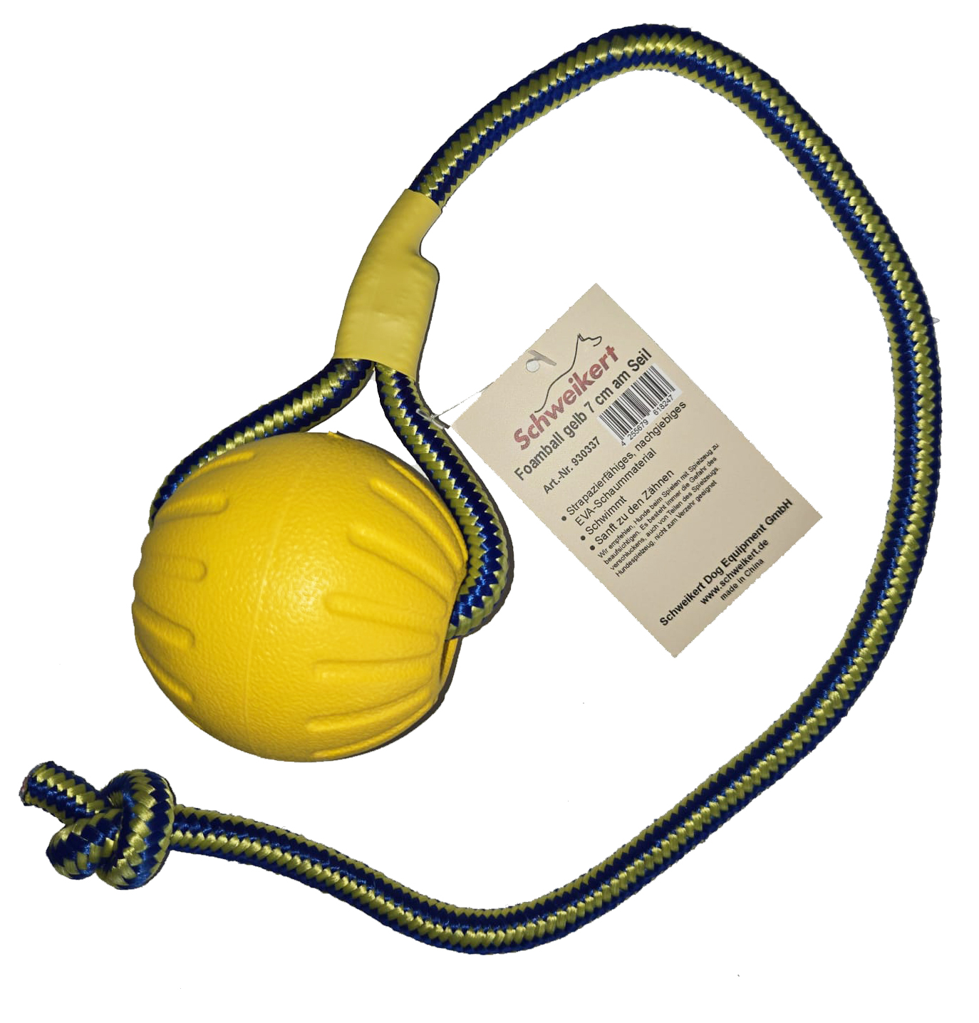 Foam Ball 7 cm yellow with Rope