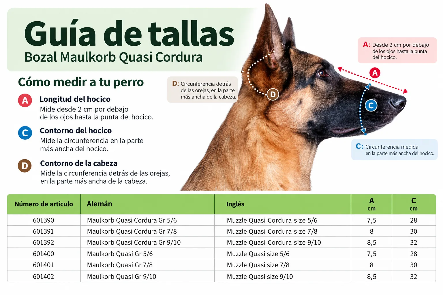 Guia de tallas modelo QUASI de Schweikert